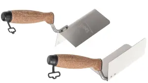 Toolty Corner Lining Internal and External Angled Trowel with Cork Handle Set 2PCS 120x75mm Stainless Steel for Plastering DIY