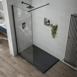 Aquadart Luxury Black Slate Effect Shower Tray - Brushed Brass Waste - Rectangular - 1500 x 800mm