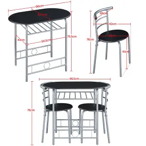 Yaheetech 3 Piece Modern Round Dining Table Set Black (L) 90cm x (W)53cm