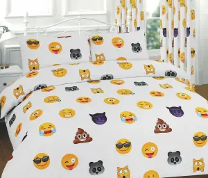 Duvet Cover Set Ikon Emoji Reversible Kids Printed Quilt Cover Bedding Set