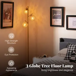 COSTWAY 3-Globe Floor Lamp Freestanding Tree Lamp w/ Foot Switch & 3 E27 Bulb Bases