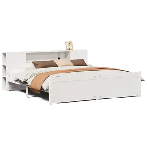 Berkfield Bookcase Bed without Mattress White 180x200cm Super King Solid Wood Pine