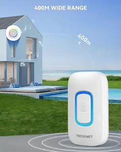 TECKNET Battery Powered RGB Wireless Doorbell, IP66 Waterproof, 400m Range, 60 Chimes,5 Level Volume