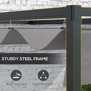 Outsunny 2 x 3(m) Wall Mounted Pergola with Retractable Sun Shade Canopy