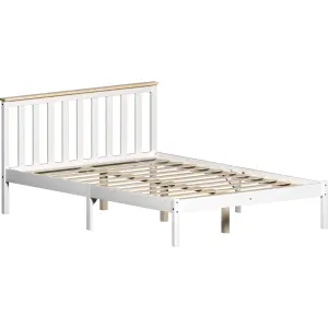 Vida Designs Milan White & Pine 4ft6 Double Wooden Bed Frame - Low Foot End