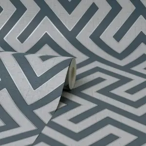 Larson Geometric Blue & Silver Wallpaper FD43070