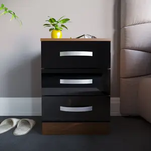 Arkadij 3 Drawer Fronts Bedside Table Black/Walnut