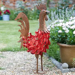 Colin Cockerel Metal Garden Ornament - Hand Crafted Freestanding Weather-Resistant Colourful Outdoor Decoration - Measures H54cm