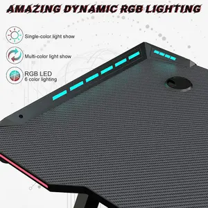 Gaming Desk RGB Lighting with Cup Holder and Headphone Hook