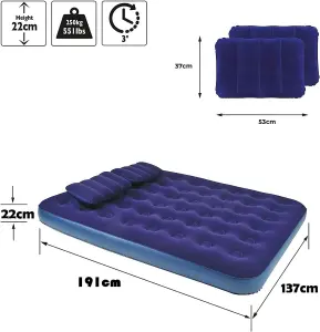 Trendi Double Size Flocked Air Bed with 2 Pillows Ideal for Camping or as a Temporary Guest Airbed  Waterproof Flocked Air Bed