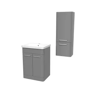 Nes Home 600mm Freestanding Grey Basin Vanity & 350mm Wall Hung Tall Cabinet Set