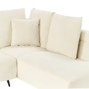 Left Hand Corduroy Corner Sofa Light Beige LUNNER