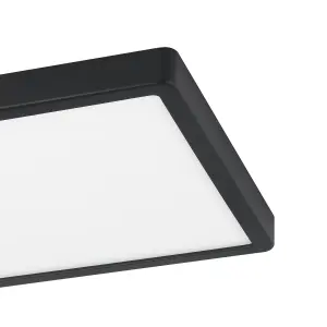 Eglo Fueva-Z Square Black Metal Smart Control Colour Changing LED Ceiling Light, (D) 28.5cm