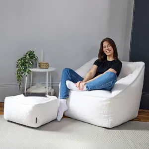 icon Natalia Borg Armchair Bean Bag and Footstool Set Natural Giant Fluffy Bean Bag Chair