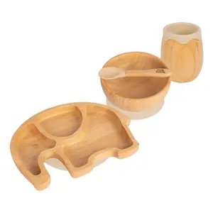 Tiny Dining 4pc Elephant Bamboo Suction Baby Feeding Set - Beige