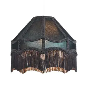 Traditional Victorian Empire Lampshade in Dark Emerald Velvet with Tassels