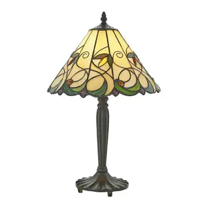 Small Tiffany Glass LED Table Lamp - Floral Design - Dark Bronze Finish