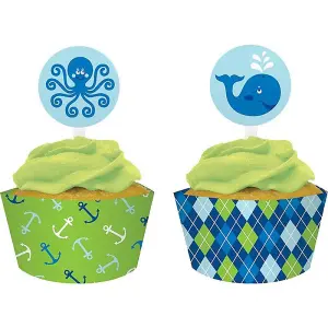 Preppy Boy Ocean Muffin and Cupcake Cases (Pack of 12) Green/Blue (One Size)