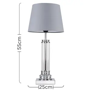 ValueLights Knowles Modern Clear Glass Column Design Touch Table Lamp with Grey Shade