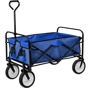 Garden Trolley - foldable with 2 mesh pockets, 80 kg load capacity - blue