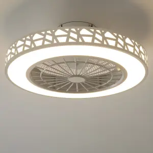 White Dia 50cm Round Acrylic Ceiling Mount LED Fan with Light, 5 Blades Lighting Fan with Remote Controller