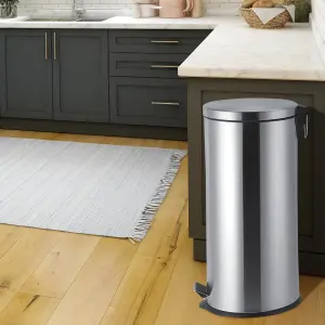 30L Metal Chrome Pedal Bin Kitchen Toilet Rubbish Hygienic Home Paper Dustbin Boxed (30L)