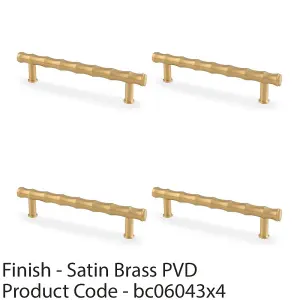 4 PACK - Bamboo T Bar Pull Handle - Satin Brass 128mm Centres SOLID BRASS Drawer Door