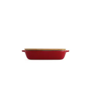 KitchenAid Stoneware Rectangular Dish with Bamboo Lid Empire Red / 26cm