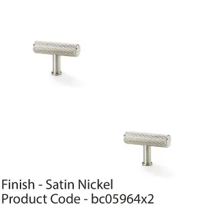 2 PACK - Knurled T Bar Cupboard Door Knob - 55mm x 38mm - Satin Nickel Unit Pull Handle