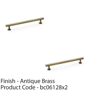 2 PACK - Round T Bar Pull Handle - Antique Brass - 192mm Centres SOLID BRASS Drawer Door