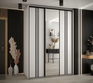 Elegant White Cannes VII Sliding Wardrobe H2050mm W1800mm D600mm with Customisable Black Steel Handles