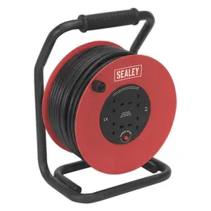 Sealey Cable Reel Extension 50M 4x 230V 2.5mm² Heavy Duty Thermal Trip CR25025