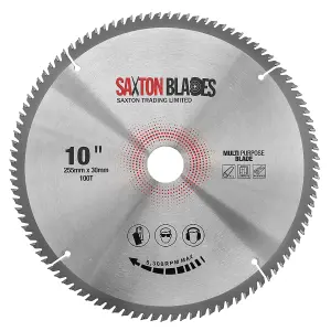 Saxton TCT255100TMPB TCT Circular Saw Blade 255mm x 100T x 30mm Bore + 16, 20, and 25mm rings