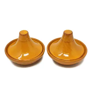 Selena Glazed Hand Dipped Kitchen Dining Set of 2 Mini Tagine Dip Dishes Orange (D) 10cm