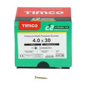 Timco - C2 Strong-Fix Multi-Purpose Premium Screws - Industry Pack - PZ - Double Countersunk - Yellow(Size 4.0 x 30 - 1000 Pieces)