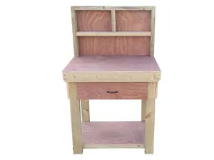 Wooden Eucalyptus hardwood top workbench, tool cabinet with drawer (V.1) (H-90cm, D-70cm, L-90cm) with back