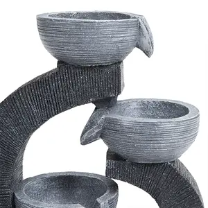 Outdoor Solar Powered 3 Bowls Water Fountain Rockery Decor with Warm Light