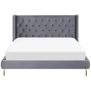 Velvet EU King Size Bed Grey FORBACH