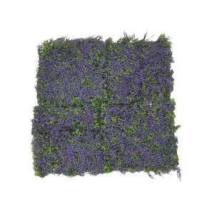 Purple Flowers Grass Plant Wall Panel Artificial Hedge Wall Decor H 10 cm