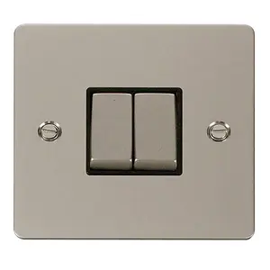 Flat Plate Pearl Nickel 10A 2 Gang 2 Way Ingot Light Switch - Black Trim - SE Home