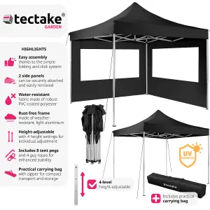 Gazebo Olivia - 3 x 3 m, with aluminium frame, 2 side panels, waterproof - black