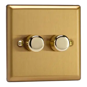 Varilight 2-Gang 2-Way 2x120W V-Pro LED Dimmer Brushed Brass