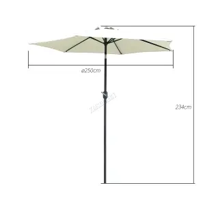 Birchtree Garden Parasol Tilt Crank Patio Sunshade Umbrella Aluminium 2.5M Beige