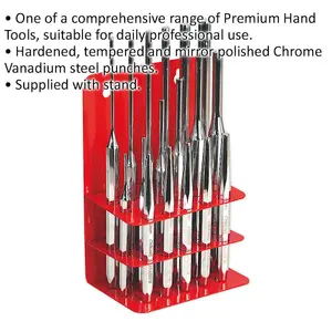 16 Piece Premium Steel Punch Set with Stand - Durable Hardened Chrome Vanadium