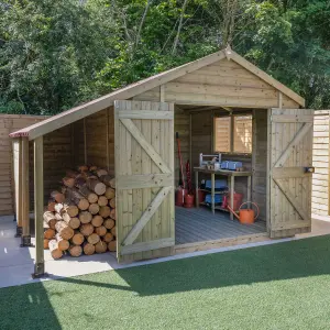 Forest Garden Timberdale log store 10x8 ft Apex Wooden 2 door Shed with floor (Base included)