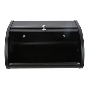 Black Metal Roll Top Bread Container Storage Box for Kitchen