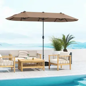 Costway 4 x 2M Patio Umbrella Outdoor Double-sided Market Umbrella W/ Umbrella Base Tan