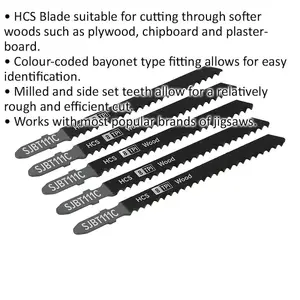 5-Pack 100mm Wood Jigsaw Blades - Precision Cutting Set with 8 TPI