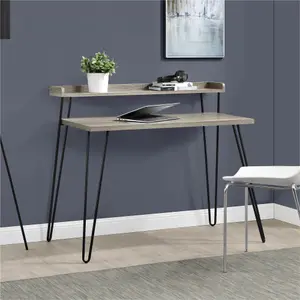 Haven Retro Desk with Riser in Distressed Grey Oak