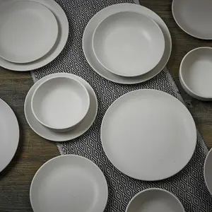 Queensway Home & Dining 26cm Diameter 24 Pcs White Coloured Stone Ceramic Dinnerware Crockery Plates Bowls Dining Set